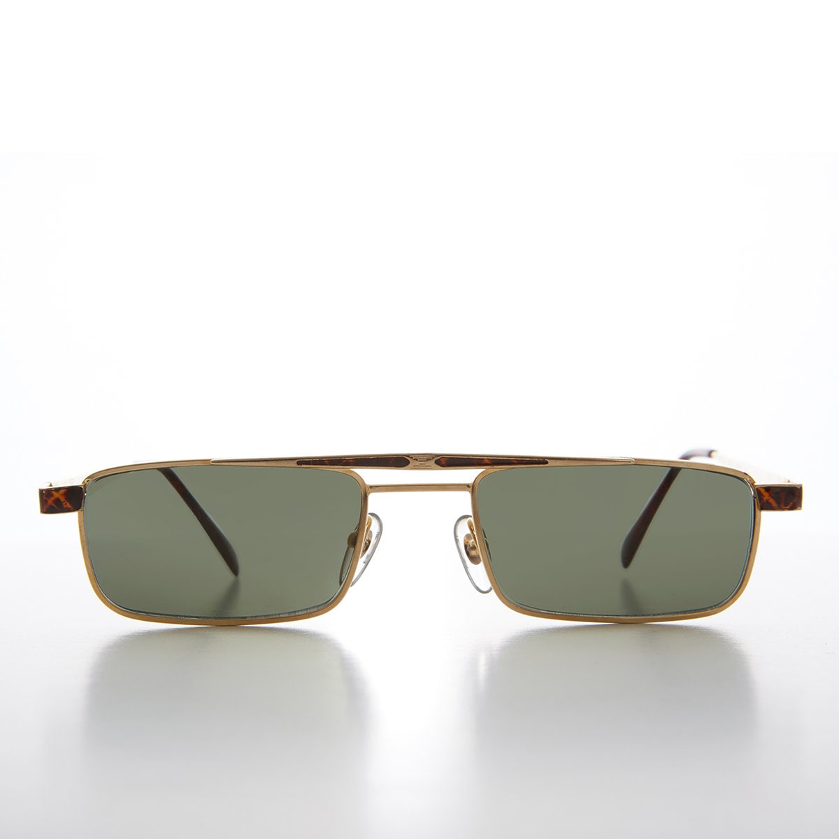 Seltene 90S Slim Gold Rechteckige Sonnenbrille - Herzog von SunglassMuseum