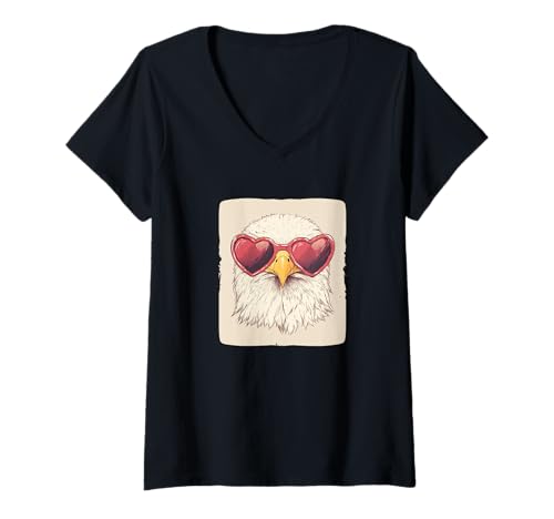 Damen Schönes Adler-Outfit mit lustiger Sonnenbrille T-Shirt mit V-Ausschnitt von Sunglasses Eagle