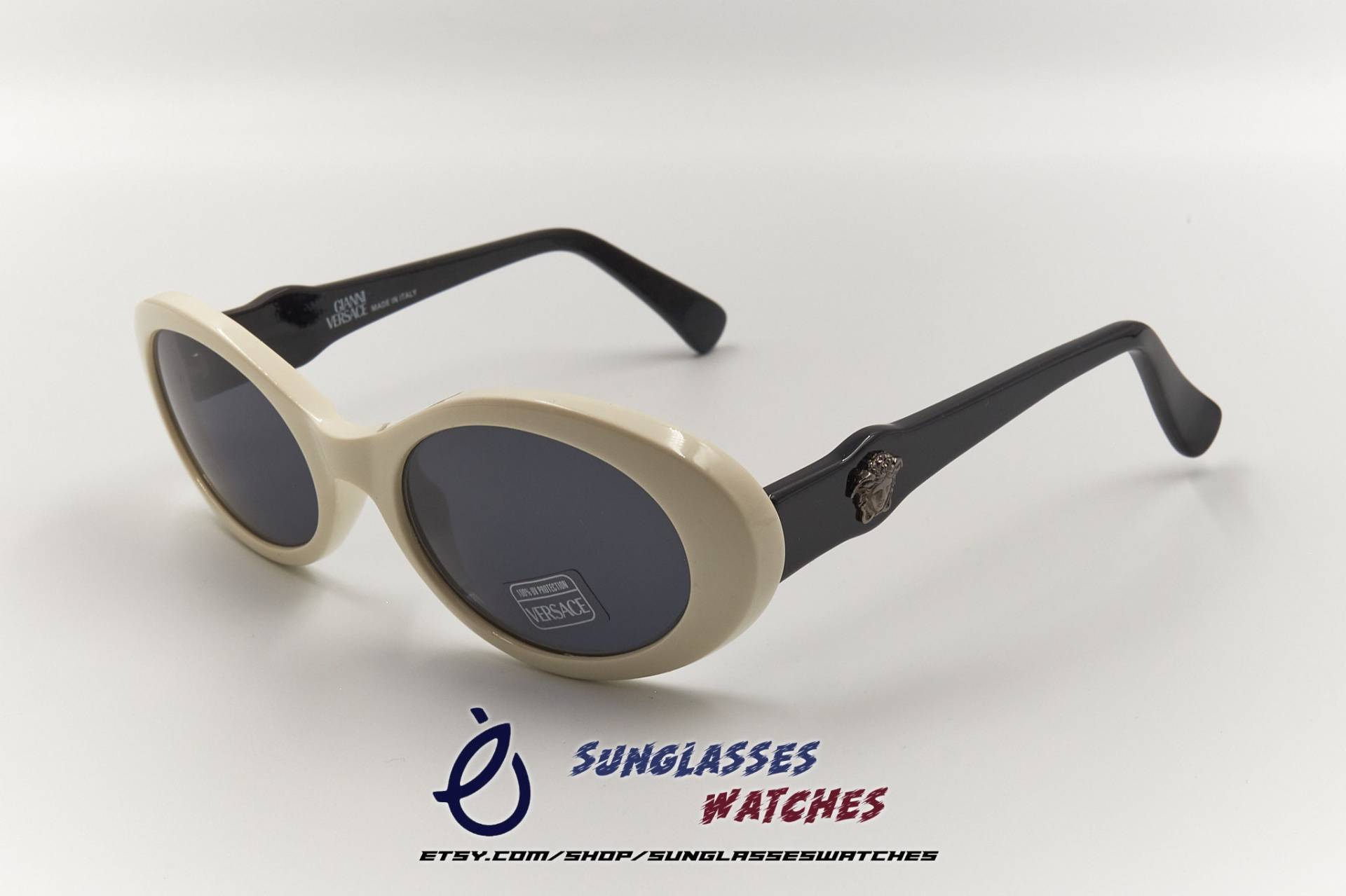 Gianni Versace Mod 342 Col 447 Weiß Acetat Medusa Style Vintage Designer Sonnenbrille/Italien Herren Damen Brille New Old Stock Nos von SunglassesWatches