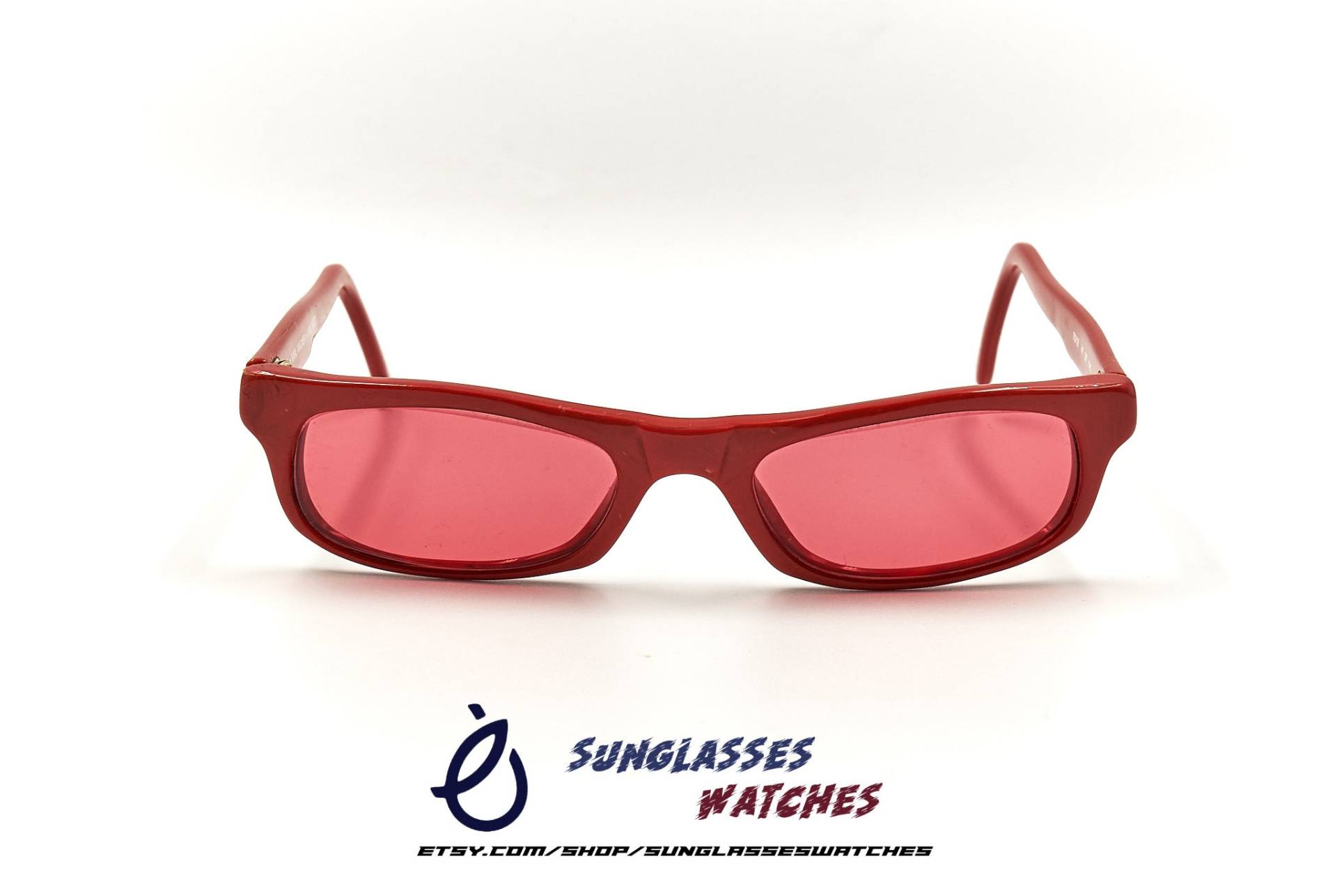 Karl Wagner 7012 47 20 Rechteckig Handgemacht Rot Acetat Vintage Sonnenbrille 1990Er Jahre/New Old Stock Nos Cateye Eyewear For Men & Women von SunglassesWatches