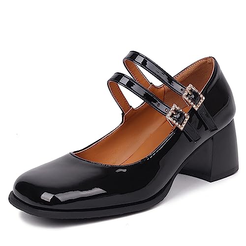 Sungtin Mary Jane Damen-Schuhe, klassische Blockabsätze, geschlossene Zehen, klobige Absätze für Damen, verstellbare Doppelschnalle, lässig, Büro, Kleid, Schwarz2, 38.5 EU Sungtin Mary Jane Damen-Schuhe, klassische Blockabsätze, geschlossene Zehen, klobige Absätze für Damen, verstellbare Doppelschnalle, lässig, Büro, Kleid, Schwarz2, 38.5 EU von Sungtin