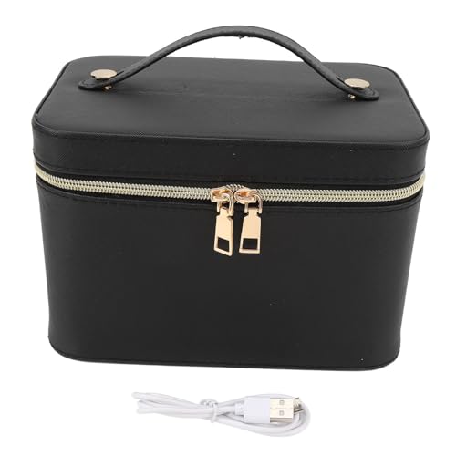 Sunicon Make-up-Tasche mit LED-Spiegel, Kosmetik-Organizer, Kosmetikkoffer, 3 Farblichter, USB wiederaufladbar, wasserdicht, PU-Make-up-Tasche mit beleuchtetem Spiegel, Schwarz von Sunicon