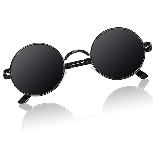 Sonnenbrille Herren Polarisiert Retro Rund 70er Jahre Lennon Hippie Brille Damen 100% UV-Schutz Cat 3 CE von Sunier