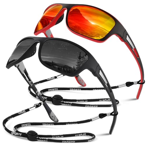 Sunier Polarisierte Sport Fahrradbrille Sonnenbrille Herren Damen Verspiegelt, Unzerbrechliche Sonnenbrille Angeln Fahren mit 100% UV400-Schutz Cat 3 CE von Sunier