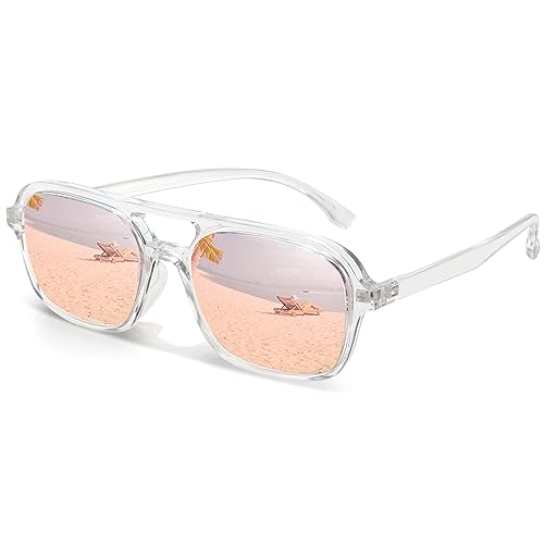 Sunier Sonnenbrille Damen Herren Trendy, Polarisiert Retro Pilotenbrille mit UV400-Schutzgläsern von Sunier