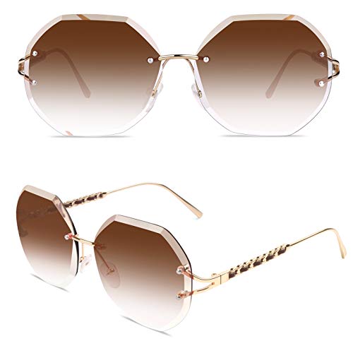 Sunier Sonnenbrille Damen Moda Groß Retro Randlose Mit Polygonverlauf von Sunier