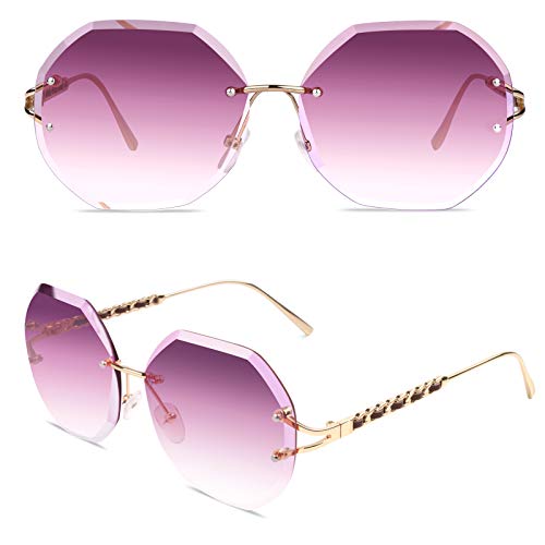 Sunier Sonnenbrille Damen Moda Groß Retro Randlose Mit Polygonverlauf von Sunier