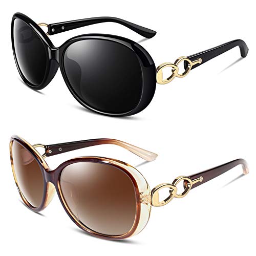 Sunier Sonnenbrille Damen Polarisiert Groß Übergroße Elegant Klassische Vintage Oversize Sonnenbrille Frauen mit 100% UV400 Schutz von Sunier