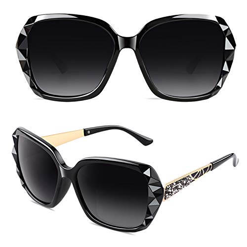 Sunier Sonnenbrille Damen Polarisiert Groß Übergroße Elegant Klassische Vintage Oversize Sonnenbrille Frauen mit 100% UV400 Schutz von Sunier