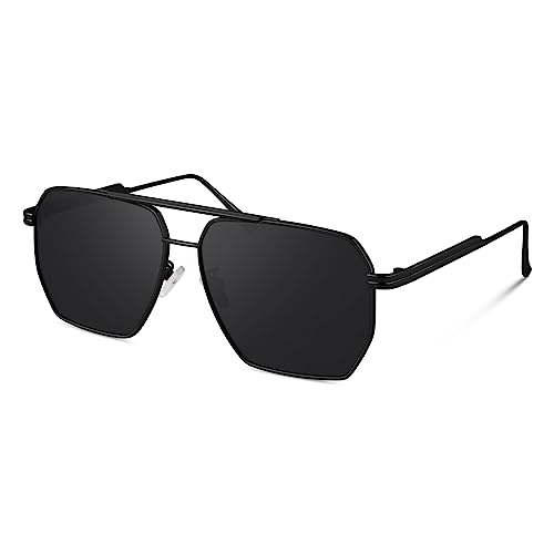 Sunier Sonnenbrille Damen Polarisiert Retro Mode Groß Quadratische Sonnenbrille Damen Vintage Metallrahmen Sonnenbrille UV400 von Sunier