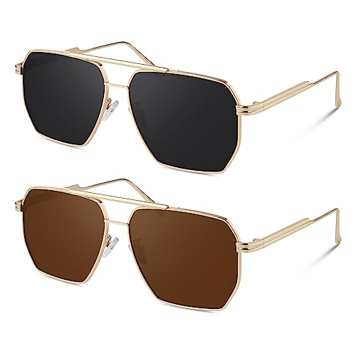 Sunier Sonnenbrille Damen Polarisiert Retro Mode Groß Quadratische Sonnenbrille Damen Vintage Metallrahmen Sonnenbrille UV400 von Sunier