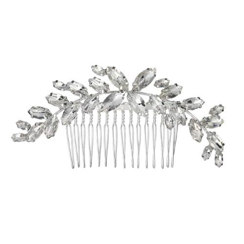 Sunjiyan Brautschmuck Hochzeit Kristall Haarkamm Handgemachte Weiße Perle Legierung Strass Haarspangen Braut Kopfschmuck Glänzende Haarspangen Seitenkamm Haarschmuck für Bräute Damen Mädchen von Sunjiyan