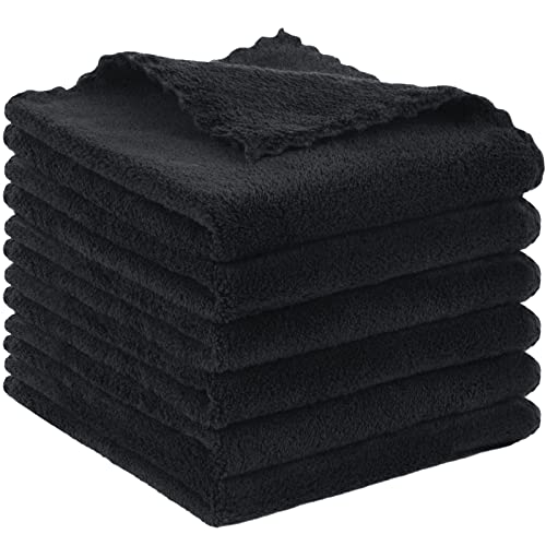 SUNLAND Mikrofaser Abschminktuch 6 Stück ultraweich Waschlappen Gesicht wiederverwendbar Makeup Entferner Tuch Waschbar Gesichtstücher Schwarz 30 x 30 cm von Sunland