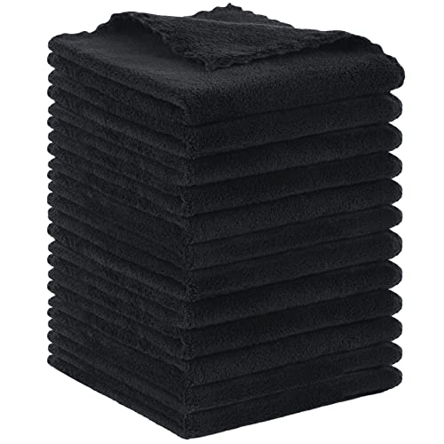 SUNLAND Mikrofaser Abschminktuch 12 Stück ultraweich Waschlappen Gesicht wiederverwendbar Makeup Entferner Tuch Waschbar Gesichtstücher Schwarz 30 x 30 cm von Sunland