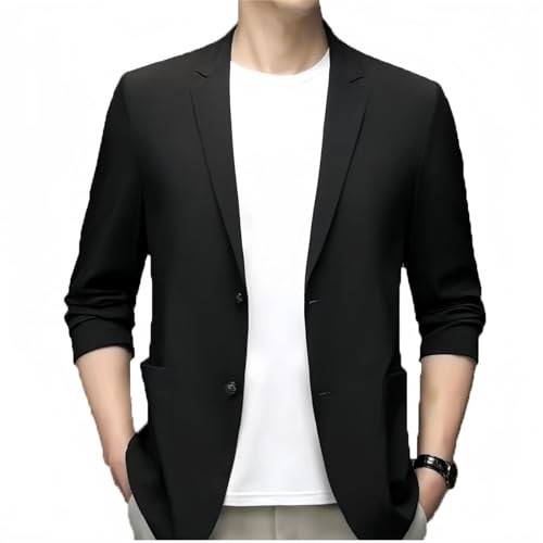 Blazer Anzugjacken für moderne Männer, zwei Knöpfe, Sommer, dünn, Eisseide, atmungsaktiv, leicht, Sonnenschutz, lässiger Blazer, Schwarz , XXXXL von Sunlighty