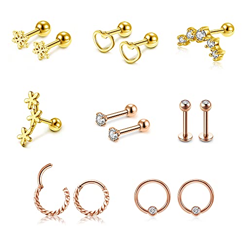 Sunligoo 14 Stück Edelstahl Piercing Ohr Set Ohrringe Knorpel Ohrstecker Nasenringe Helix Tragus Conch Daith Piercing Schmuck von Sunligoo