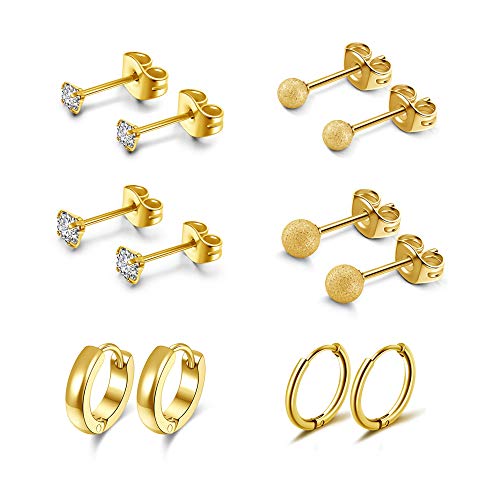 Sunligoo Edelstahl Creolen Ohrringe Ohrstecker Stud für Damen Zirkonia Runde Ohr Tragus Helix Knorpel Piercing Set Gold Rosegold von Sunligoo