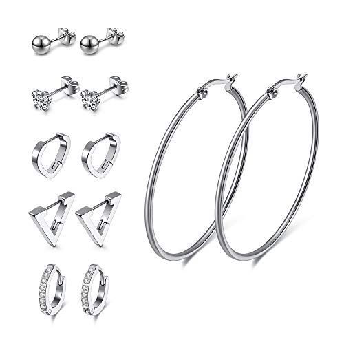 Sunligoo Creolen Ohrringe aus Edelstahl für Damen Zirkonia Ohrstecker Hoops Ohrring Set Rosegold Gold Silbe von Sunligoo