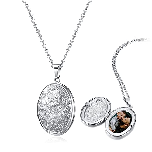 AllerPierce Damen Kette mit Foto Edelstahl Halskette mit Anhänger Foto Medaillon zum Öffnen Photo Bilder Amulett Silber Muttertagsgeschenke für Mama von AllerPierce