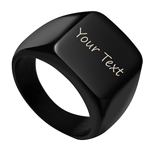 Sunligoo Herren Ringe Siegelring Edelstahl mit Gravur Foto/Text Personalisiert Bandringe Punk Vintage Breit Schwarz Ringe von Sunligoo