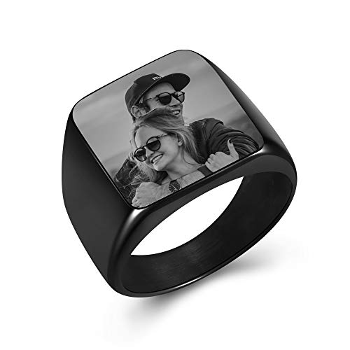 Sunligoo Herren Ringe Siegelring Edelstahl mit Gravur Foto / Text Personalisiert Bandringe Punk Vintage Breit Schwarz Ringe von Sunligoo