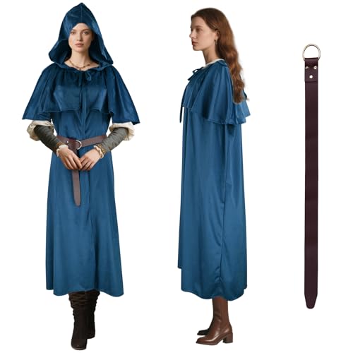 Mittelalter Umhang mit Schulterpanzer & Verstellbarem Gürtel 3-in-1 Kapuzenumhang Renaissance Kleidung für Herren und Damen Vielseitiges Kostüm für Hexen, Piraten, Cosplay (LARP, Hobbit), Halloween von Sunlisky