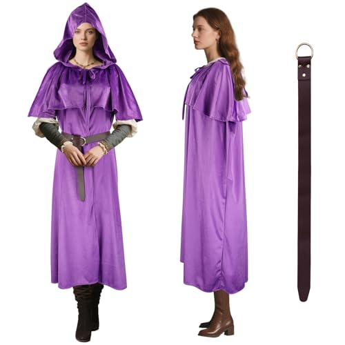 Mittelalter Umhang mit Schulterpanzer & Verstellbarem Gürtel 3-in-1 Kapuzenumhang Renaissance Kleidung für Herren und Damen Vielseitiges Kostüm für Hexen, Piraten, Cosplay (LARP, Hobbit), Halloween von Sunlisky