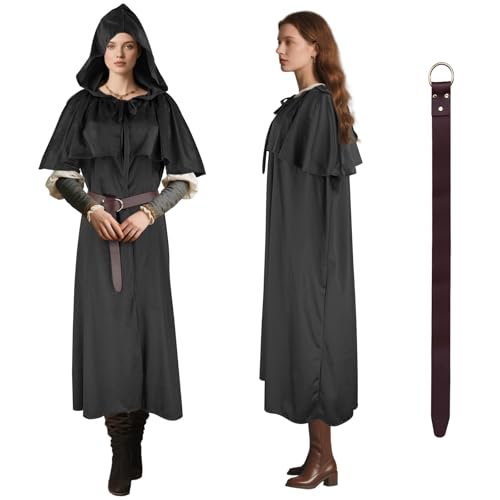 Mittelalter Umhang mit Schulterpanzer & Verstellbarem Gürtel 3-in-1 Kapuzenumhang Renaissance Kleidung für Herren und Damen Vielseitiges Kostüm für Hexen, Piraten, Cosplay (LARP, Hobbit), Halloween von Sunlisky