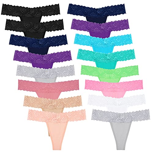Damen dünne Spitze ausgehöhlt T Rücken niedrige Taille Eisseide sexy frecher Tanga durchsichtig, Mehrfarbig x 16, Small Damen dünne Spitze ausgehöhlt T Rücken niedrige Taille Eisseide sexy frecher Tanga durchsichtig, Mehrfarbig x 16, Small von Sunm Boutique