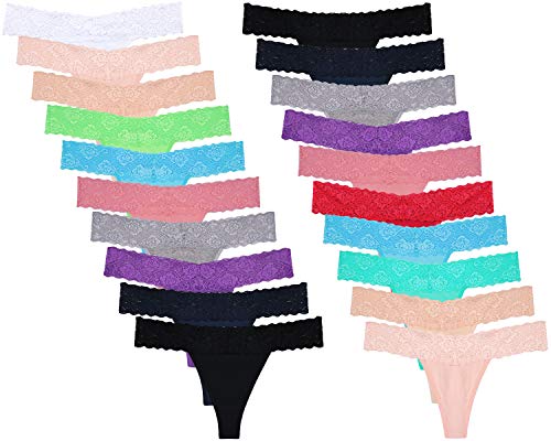 Damen dünne Spitze ausgehöhlt T Rücken niedrige Taille Eisseide sexy frecher Tanga durchsichtig Höschen, bunt, X-Large von Sunm Boutique