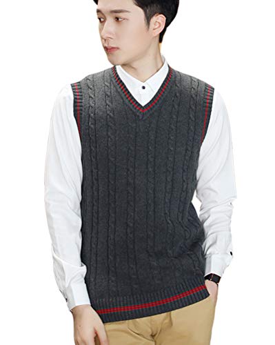 Sunma Herren Klassisch Stricken Weste Ärmellose Pullunder V-Ausschnitt Einfarbig Strickweste von Sunma