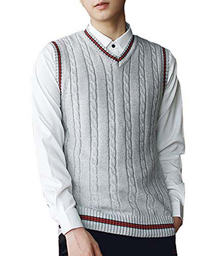 Sunma Herren Klassisch Stricken Weste Ärmellose Pullunder V-Ausschnitt Einfarbig Strickweste von Sunma