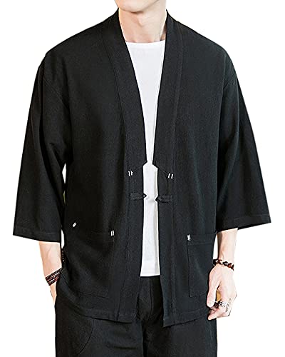 Sunma Herren Retro Chinesischer Stil Happi Kimono Cardigan Haori Jacke 3/4 Ärmel Übergangsjacke Mäntel von Sunma