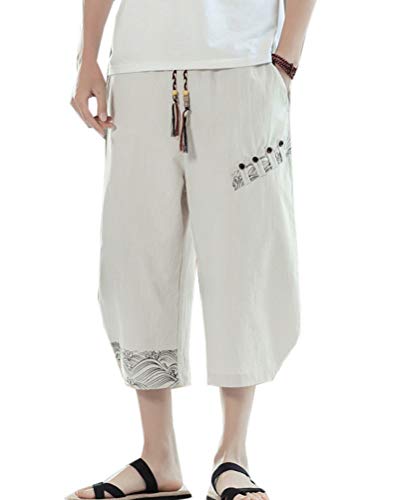 Sunma Herren Strandhosen 3/4 Leinenhosen Bequem Atmungsaktiv Sommerhosen Freizeithose Mit Seitentaschen von Sunma