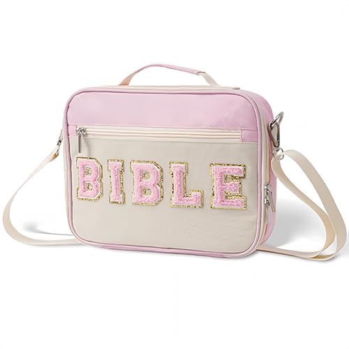 Bibelhülle für Frauen und Mädchen, Chenille-Buchstabe, Leder, Bibelhülle mit Lernzubehör, Tagebuch-Set, christliches Geschenk für Weihnachten (Rosa) von Sunmero