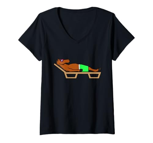 Damen Lustiges Pferd, Sonnenbaden, Cartoon-Design, niedliches entspannendes Tier T-Shirt mit V-Ausschnitt Damen Lustiges Pferd, Sonnenbaden, Cartoon-Design, niedliches entspannendes Tier T-Shirt mit V-Ausschnitt von Sunny Animal Vibes - Horse Edition