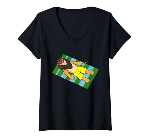 Damen Lustiges Löwen-Sonnenbaden-Cartoon-Design, niedliches entspannendes Tier T-Shirt mit V-Ausschnitt Damen Lustiges Löwen-Sonnenbaden-Cartoon-Design, niedliches entspannendes Tier T-Shirt mit V-Ausschnitt von Sunny Animal Vibes - Lion Edition