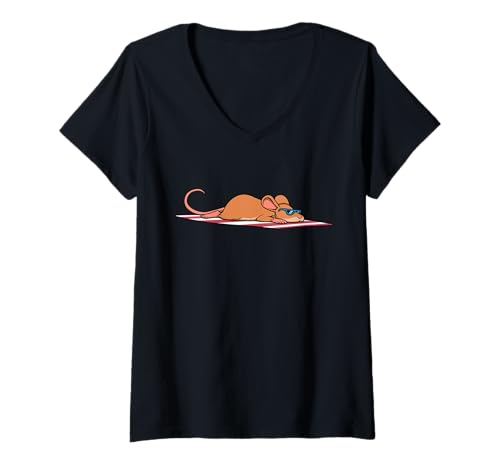 Damen Lustige Maus zum Sonnenbaden, Cartoon-Design, niedliches entspannendes Tier T-Shirt mit V-Ausschnitt Damen Lustige Maus zum Sonnenbaden, Cartoon-Design, niedliches entspannendes Tier T-Shirt mit V-Ausschnitt von Sunny Animal Vibes - Mouse Edition