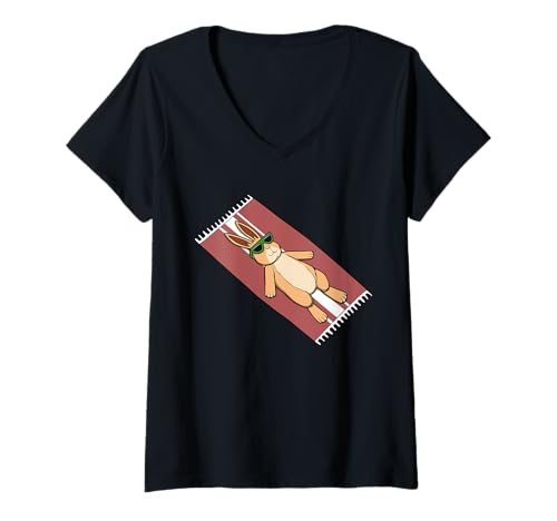 Damen Lustiges Kaninchen, Sonnenbaden, Cartoon-Design, niedliches entspannendes Tier T-Shirt mit V-Ausschnitt Damen Lustiges Kaninchen, Sonnenbaden, Cartoon-Design, niedliches entspannendes Tier T-Shirt mit V-Ausschnitt von Sunny Animal Vibes - Rabbit Edition
