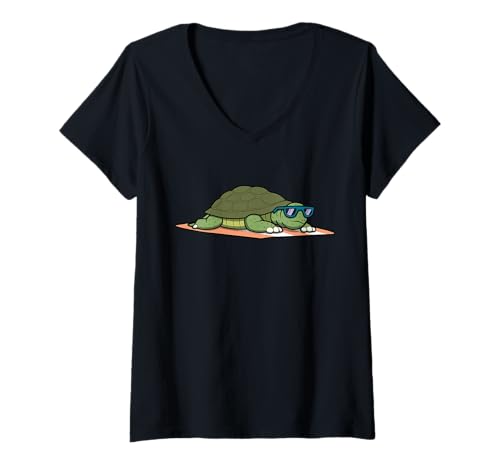 Damen Lustiges Schildkröten-Sonnenbaden-Cartoon-Design, niedliches entspannendes Tier T-Shirt mit V-Ausschnitt Damen Lustiges Schildkröten-Sonnenbaden-Cartoon-Design, niedliches entspannendes Tier T-Shirt mit V-Ausschnitt von Sunny Animal Vibes - Turtle Edition