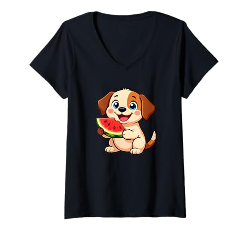 Damen Niedlicher Beagle mit Wassermelonen-Sommer-Vibes T-Shirt mit V-Ausschnitt Damen Niedlicher Beagle mit Wassermelonen-Sommer-Vibes T-Shirt mit V-Ausschnitt von Sunny Beagle Watermelon Dog Design Fruit Muncher