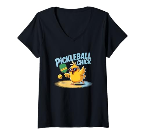 Damen Pickleball Chick Lustig Niedlich Huhn Spieler Cool Sport T-Shirt mit V-Ausschnitt Damen Pickleball Chick Lustig Niedlich Huhn Spieler Cool Sport T-Shirt mit V-Ausschnitt von Sunny Court Creations