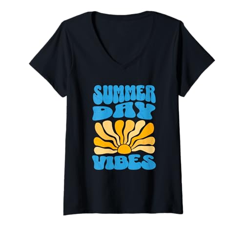 Damen Sommertagsstimmung, süßer Sommerurlaub mit Sonnenschein und Strandkreuzfahrt T-Shirt mit V-Ausschnitt von Sunny Designs & Shirts