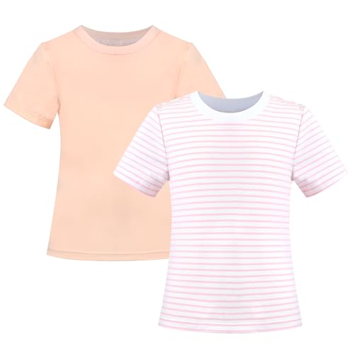 2 Pack Mädchen T-Shirt Gestreift Basic Aktiv Sommer Sanft Jersey Gr. 140-146,Hell-Pink,140-146 von Sunny Fashion