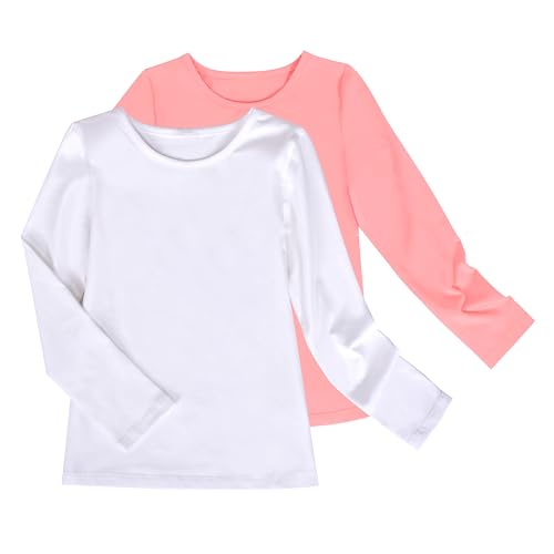 2 Pack Mädchen Top- T-Shirt Base Schicht Baumwolle Beiläufig Sportlich Gr. 116-122,Weißes Rosa,116-122 von Sunny Fashion