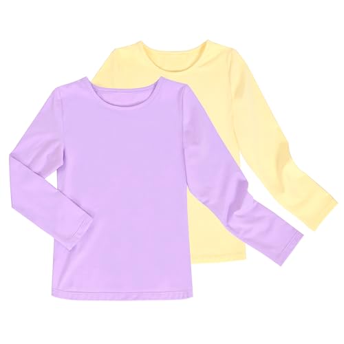 2 Pack Mädchen Top- T-Shirt Base Schicht Beiläufig Solide Farbe Gr. 116-122,Lila Gelb,116-122 von Sunny Fashion