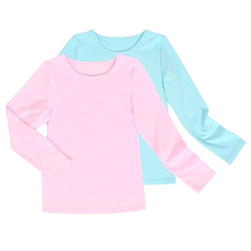 2 Pack Mädchen Top- T-Shirt Base Schicht Rundhalsausschnitt Beiläufig Sanft Gr. 110,Pink Blau,110 von Sunny Fashion