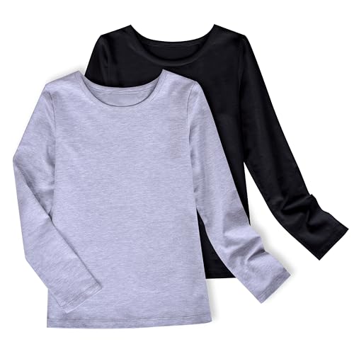 2 Pack Mädchen Top- T-Shirt Grau Schwarz Langarm Schule Schicht Basic Gr. 110,Schwarz,110 von Sunny Fashion