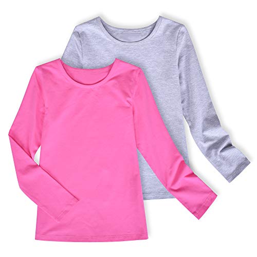 2 Packungen Mädchen Top- T-Shirt Langarm Grau Rosa Schuluniform Gr. 116-122 von Sunny Fashion