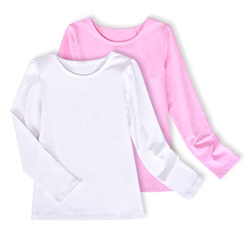 2 Packungen Mädchen Top T-Shirt Langarm Weiß Beiläufig Schuluniform Gr. 116-122, 7-8 Years von Sunny Fashion